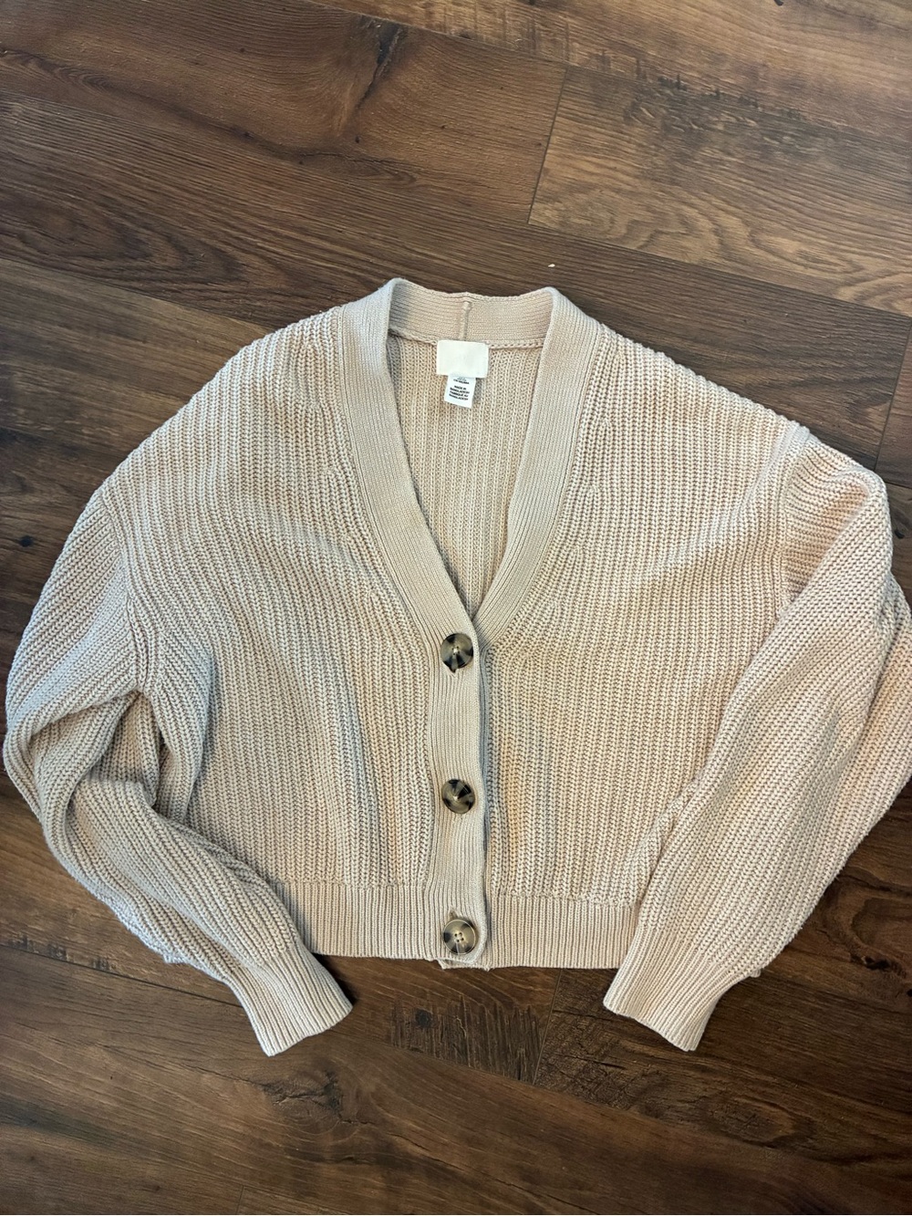H&M Cream Cropped Knit Button Cardigan